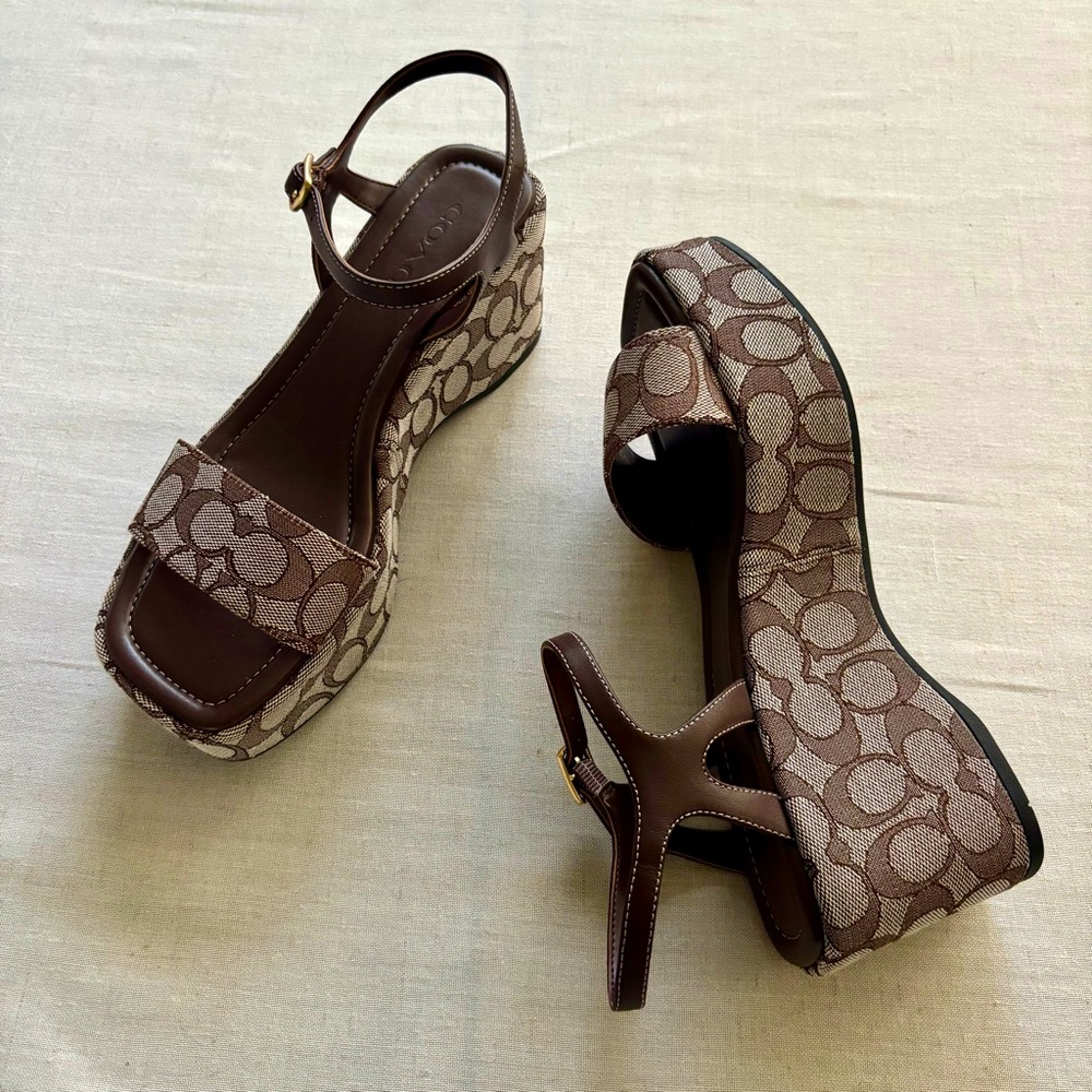 Coach Tan and Brown Signature Sandals